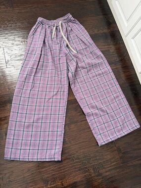 Aelfric Eden Mauve Plaid Wide-Leg Pants with Green Windowpane